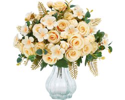 Kunstbloemen Bos Rozen Wit Nep Rozen Boeketten Voor Bruiloft Party Tafel Centerpieces - Decoratie Thuis Keuken kunstboeket