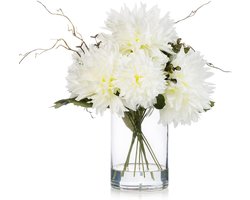 Kunstbloemen in Vaas Crèmewit - Zijden Dahlia Arrangement voor Woondecoratie en Tafelstukken