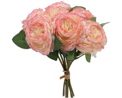 Kunstbloemen kunstboeket Engelse rozen 30 cm roze bladeren decoratie