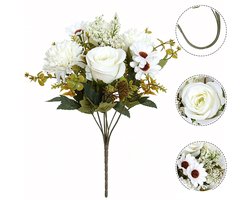 Kunstbloemen met één steel - roze hortensia - kunstboeket - kunstroos - potplant - bureaudecoratie voor de woonkamer, cadeauset voor een bruiloft - wit