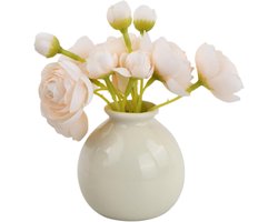 Kunstbloemen met vaas - Nepbloemarrangementen in keramische potten - Daisy - Rozen nep bloemen voor huis - kantoor - tafel decoraties - lente decoratie - kleine ornamenten voor planken - roze