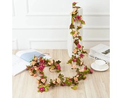 Kunstbloemen Roze Rozen Slinger 250 cm - Nepbloemen Decoratie - Bruiloft, Interieur & Fiets