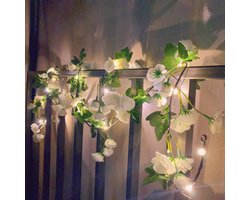 Kunstbloemen slinger met 20 LED String Lights, 1,8 Meter Opknoping Nep Rose Bloem Wijnstok Garland Decoraties voor Tuin Bruiloft Bloem Tafel Decor Valentijnsdag Verjaardagsfeest Kerstmis