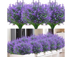 Kunstbloemen voor buiten, 12 bundels, lavendel, kunstbloemen, weerbestendige balkonplanten, struiken voor buiten, binnen, balkon, balkonbak, bloembak, paars