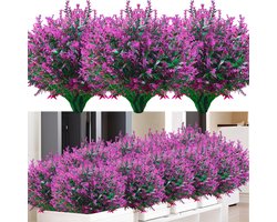 Kunstbloemen voor buiten, 12 bundels, lavendel, kunstbloemen, weerbestendige balkonplanten, struiken voor buiten, binnen, balkon, balkonbak, bloembak, fuchsia