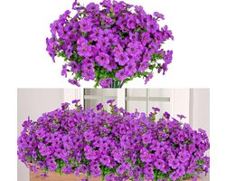 Kunstbloemen, voor buiten, kunstplanten, groene struiken, uv-bestendig, kunstbloemen, boeket, voor balkonbak, hangende plantenbak, voor binnen en buiten, paars