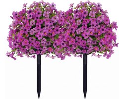 Kunstbloemenarrangement met bodeminzet, 2 UV-bestendige kunstplanten voor buiten, felgekleurde bloemen voor huisdecoratie, potboom met snijplank - paars.