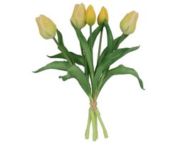 Kunstboeket Tulpen - Kunstbloem Geel - 5 Stuks - 3D Geprint