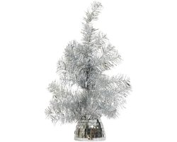 Kunstboom - Kerstboom met led lampjes en disco pot - Kunststof - Zilver - 50cm