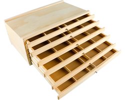 Kunstenaars Opbergdoos met 6 Laden – 40 x 25 x 16 cm – Beukenhouten Opbergkist voor Potloden, Penselen en Kunstbenodigdheden – Draagbare Tekenbox
