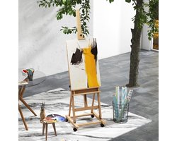Kunstenaarsstaffelei Verstelbaar 238 Cm Beukenhout Naturel Hout Zwart Met Vier Wielen Voor Atelier En Schilderen