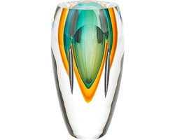 Kunstglas Vaas - Decoratieve Vaas - Woonkamer Decoratie - Murano Stijl - 6.5 Inch Hoog - Amber Groen
