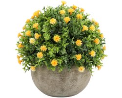 Kunstgras in Pot - Kunstmatige Mini Planten voor Binnen - Decoratief Nepgroen in Pot - Topiary Struiken - Geel