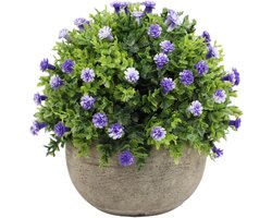 Kunstgras in Pot - Kunstmatige Mini Planten voor Binnen - Decoratief Nepgroen in Pot - Topiary Struiken - Paars