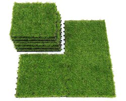 Kunstgras Tegels met kliksysteem – 30 × 30 cm – set van 11 stuks (±1 m²) – modulair balkon- en terrasvloeren – groen – weer- en UV-bestendig – waterdoorlatend [11547]