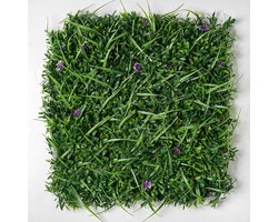 Kunsthaag plantenwand - Planten muur - Voor binnen - Paarse bloemetjes