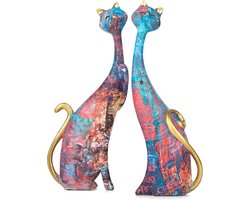 Kunsthars Kat Sculptuur Set van 2 - Creatieve Deko voor Thuis en Kantoor