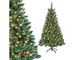 Kunstkerstboom Met LED-Verlichting 2,1m - Realistische PVC Takken Met Sneeuw-Effect - Kindveilig & Brandveilig - Inclusief Standaard