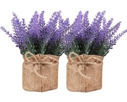 Kunstlavendel 2 stuks - Kleine faux lavendel planten - Rustieke boerderij stijl voor bruiloft en interieur - Vaasvuller voor thuisdecoratie - Paars