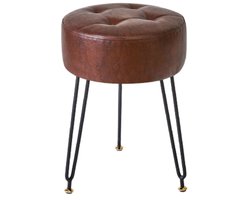 Kunstlederen ronde voetensteunkruk, make-up ijdelheidspak bijzettafel, PU kaptafel zitting, poef bankkruk, gouden stalen poten, donkerbruin L/G-31Z