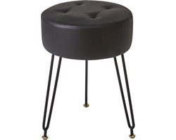 Kunstleer ronde voetensteun kruk, make-up ijdelheid kruk, bijzettafel, PU kaptafel zitting, poef bankkruk, gouden stalen poten, zwart L