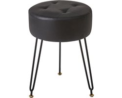 Kunstleer ronde voetensteun kruk, make-up ijdelheid kruk, bijzettafel, PU kaptafel zitting, poef bankkruk, gouden stalen poten, zwart L/G-31B