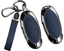 Kunstleren en Metalen Sleutelcover - Sleutelhoesje Geschikt voor Hyundai IONIQ 6 / Grand Prix / GN7 / Kona 5- Blauw - Key Cover met metalen en kunstleren Hanger - Auto Accessoires