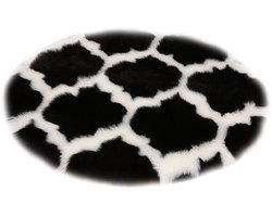 Kunstmatig pluchen tapijt, pluchen tapijt voor in de woonkamer, yogamat, voetmat, 60 cm diameter (zwart)