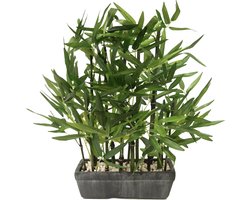 Kunstmatige bamboeplant in schaal - decoratieve steentjes - kunstplant groen - kamerplant - citroengras - Aziatische grassen