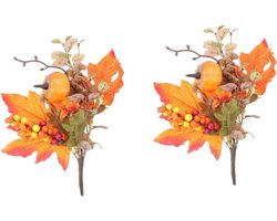 Kunstmatige Bessentak - Nep Esdoornbladeren - Herfst Decoratie - Realistische Details - 23 cm - Oranje