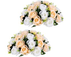 Kunstmatige Bloem Bal Centrepieces 35cm - Champagne & Wit - Nep Bloemen Rozen Ballen - Bruiloft Receptie Partij - Tafel Decoraties kunstboeket