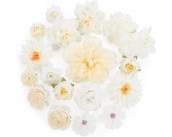 Kunstmatige Bloemhoofden - Set van 17 Nepbloemen voor DIY Knutselen - Roos, Waterlelie, Pioen en Chrysant - Bloemenkoppen voor Krans en Boeket - Bruiloft en Tuindecoratie