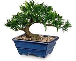 Kunstmatige Bonsai Boom Juniper - Decoratieve Planten voor Thuis, Kantoor en Badkamer met Blauw Keramisch Potje - Ideaal voor Tafel en Plank
