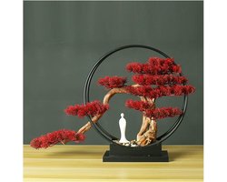 Kunstmatige Bonsai Boom - Zen Ornamenten - Woonkamer Decoratie - Natuurlijk Wortel Design - 26 x 18 cm - Rood