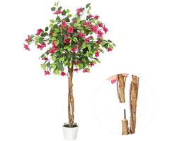 Kunstmatige bougainvillea - Houten stam - UV-bestendig - Geschikt voor binnen en buiten - Ideaal voor woonkamers, kantoren en entrees - Roze bloemen, 122 cm