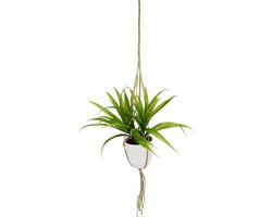 Kunstmatige Dracena hanglamp decoratie - Flair Flower groene plant hangende bloempot muur bloempotten - hangende plantenhouder touw groen 35 cm Flower Hanger