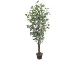 Kunstmatige Eucalyptusboom – 140 cm Hoog – Realistische Nepplant met 360 Bladeren, Textiele Bladstructuur & Stabiele Betonvoet – Onderhoudsvrije Kamerplant met Bloempot en Decoratief Mos