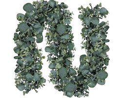 Kunstmatige Eucalyptusslingers – Set Van 2 Met Wilgenbladeren En Witte Bloemen Voor Bruiloft En Woondecoratie