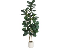 Kunstmatige Ficus Lyrata - Voor Binnen & Woonkamer - Kunstplant met Natuurlijke Houten Stam en Buigzame Bladeren - Groen-180cm