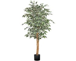 Kunstmatige Ficusboom 150 cm Met Zwarte Pot, Hoge Kunstplant Met Natuurlijke Houten Stam en Levensechte Groene Bladeren, Ideaal voor Binnen Decoratie In Huizen, Kantoren, Woonkamers Of Hoeken
