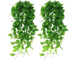 Kunstmatige Hangende Planten, Set van 2 Plastic Planten, Hangende Weelderige Planten, Groene Dille Blad Wandhanger, 110 cm, Hangende Kunstmatige Planten voor Binnen, Buiten, Balkon, Pot, Bruiloft Decoratie.