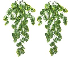 Kunstmatige hangplanten 2 stuks, palmblad hangplanten - Kunstmatige klimplant voor tuin, huis, junglefeest, buiten, binnen, lentedecoratie