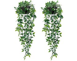 Kunstmatige Hangplanten in Pot – 2 Stuks Nep Klimop Groen – Realistische Kunstplanten Hangend – Kunst Vrouwentong/Decoratieve Potplanten voor Binnen & Buiten – Wanddecoratie, Tuin, Balkon, Kantoor & Bruiloft