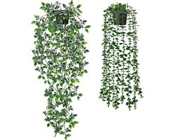 Kunstmatige Hangplanten in Pot, 2 Stuks, Perfect voor Binnen en Buiten, Decoratie voor Kantoor, Woonkamer en Badkamer