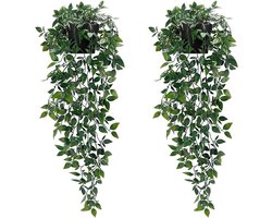 Kunstmatige hangplanten - Set van 2 - Kunstmatige kamerplanten in pot - Hangende potplanten - Decoratieve kunstmatige potplanten voor binnen en buiten - Ca. 65 cm lang - Groen