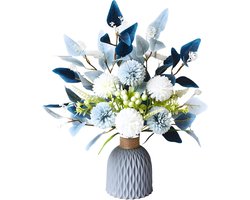Kunstmatige Hortensia Bloemen in Vaas - Blauw en Wit Bloemarrangement voor Elegante Bruiloft en Thuisdecoratie met Moderne Grijze Vaas