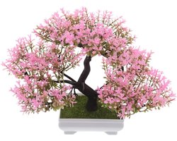 Kunstmatige Kersenbloesem Bonsai Boom - Kleine Decoratieve Plant voor Woonkamer, Kantoor en Badkamer, Onderhoudsvriendelijk, Stijlvolle Binnenplant in Roze Kleur