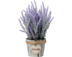 Kunstmatige lavendel bloemen kunstplanten kunstbloemen flocked plastic lavendel in antieke houten pot binnen buiten huis keuken kantoor tafeldecoratie decoratie
