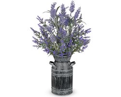 Kunstmatige Lavendel Planten in Rustieke Metalen Vaasje - 45cm Hoge Nep Lavendel in Vintage Gegalvaniseerde Plantenbak - Paarse Nep Bloemen voor Tafelcentra - Thuis Farmhouse Keuken Decor