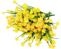 Kunstmatige lente gras boeket decoratie voor binnen en buiten - Set van 5 stuks - Geel honingwijn bloemenbos - Voor hangende plantenbakken, bruiloften en boerderij decoratie